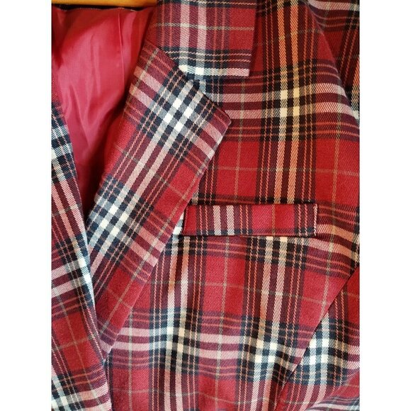 NWOT Red Tartan Plaid Blazer Double Breasted Jacket with Rollable Sleeves - 3X - Picture 8 of 16